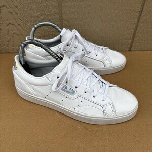 Adidas Sleek White Sneakers Shoes Iridescent Logo Size 7 EG2685